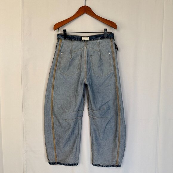 Free people We The Free Good Luck Mid Rise Barrel Leg Jeans in Deep End Size 27 - Picture 10 of 13